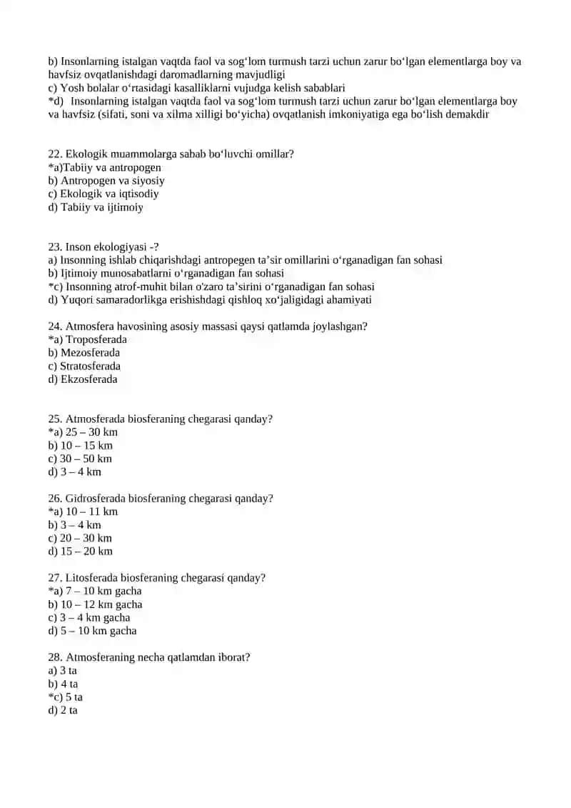 Atrof-muhit va tabiiy resurslar iqtisodiyoti fanidan test variantlari 4