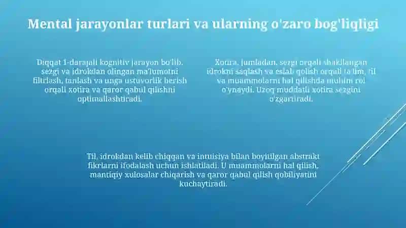 Sezgi va idrok psihik jarayonlarining boshlangʻich holati ikanligi 4