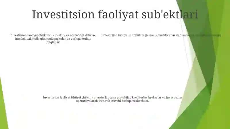 Investitsiya Faoliyati Ishtirokchilari, Obyektlari Va Subyektlari 4