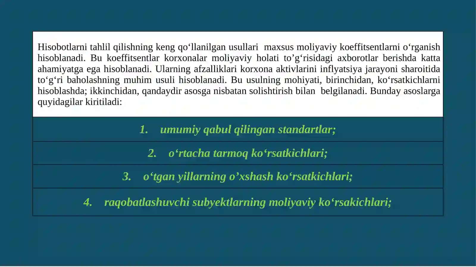Moliyaviy hisobotlarda moliyaviy koeffitsiyentlardan foydalanish 4
