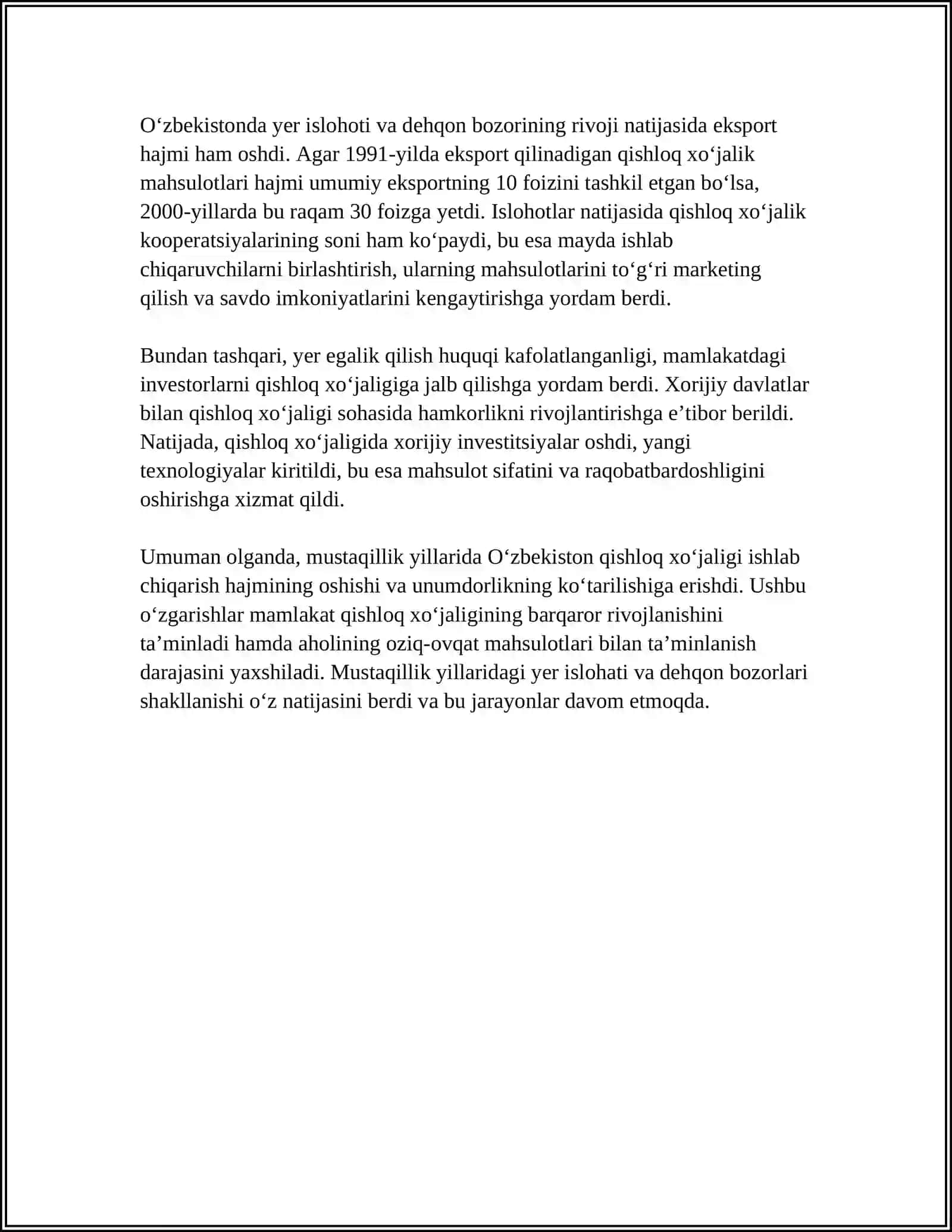 MUSTAQILLIK YILLARIDA QISHLOQ XOʻJALIGI VA SANOAT SOHASIDAGI O'ZGARISHLAR 4