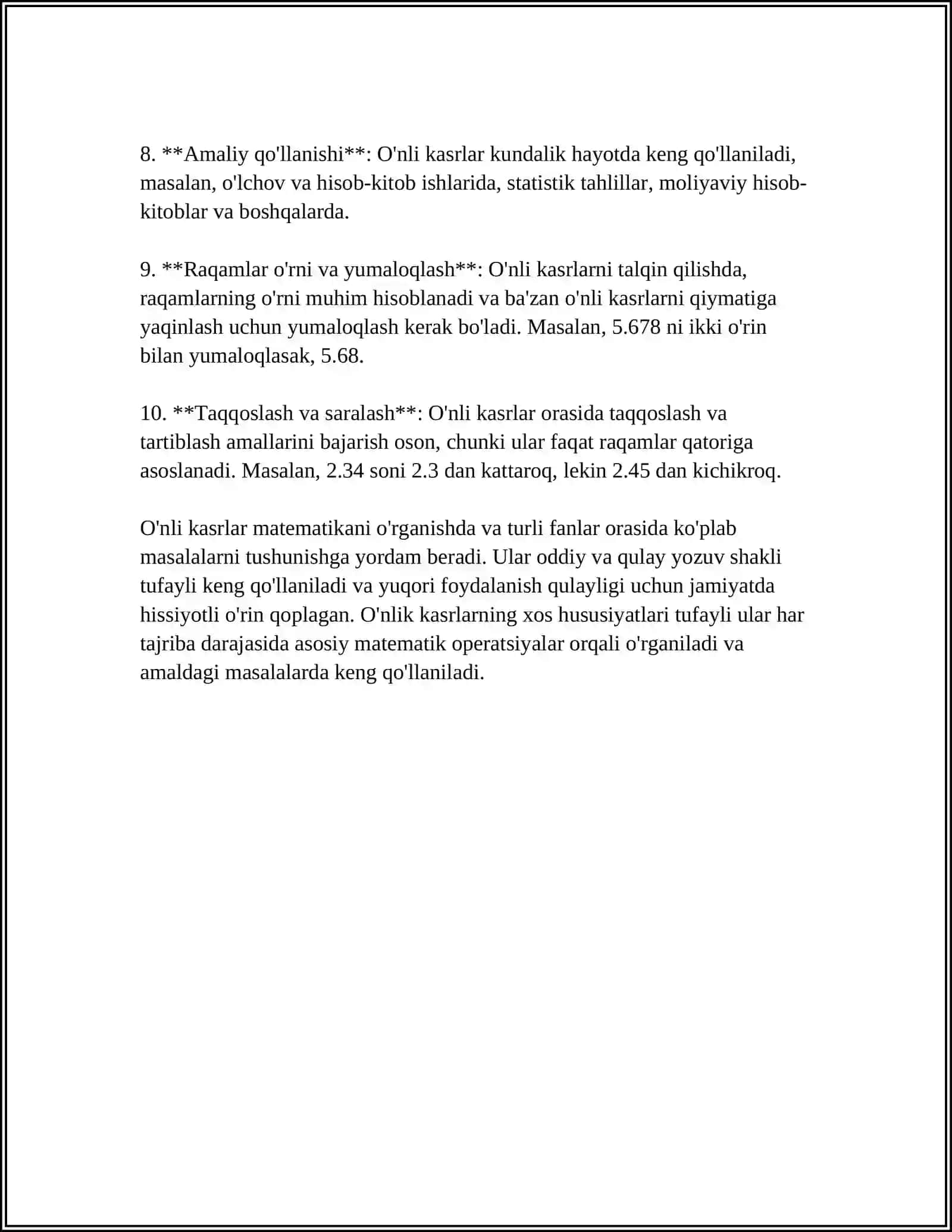 O'nli kasrlar va ularda arifmetik amallarni bajarish algoritmi 4