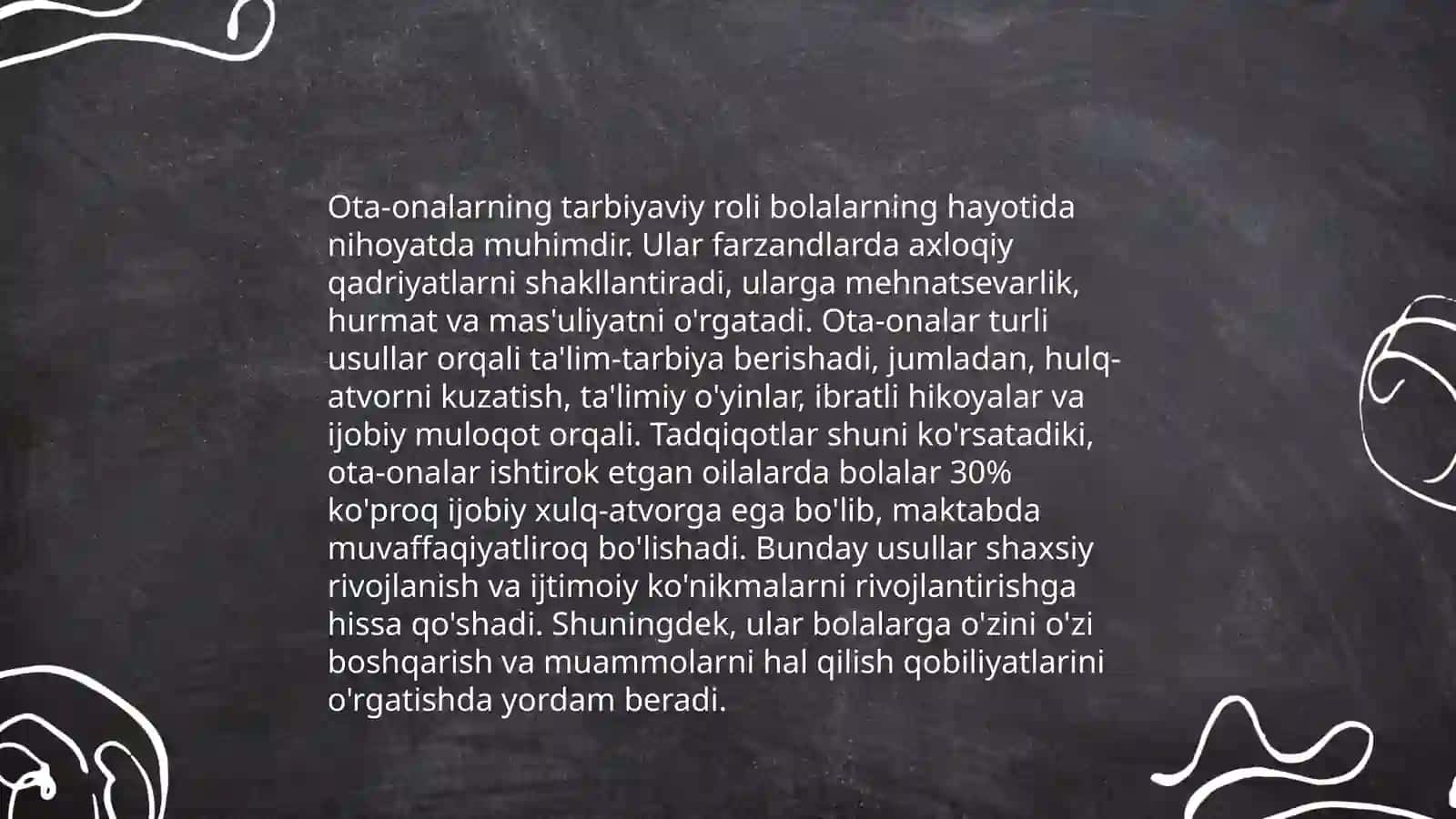 Oilada ota ona va farzandlar munosabatlarining harakteristikasi 4