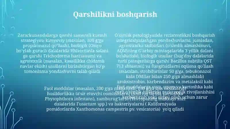 Oʻsimliklarni mikroorganizmlardan himoyalashda aktiv moddalardan foydalanish 4