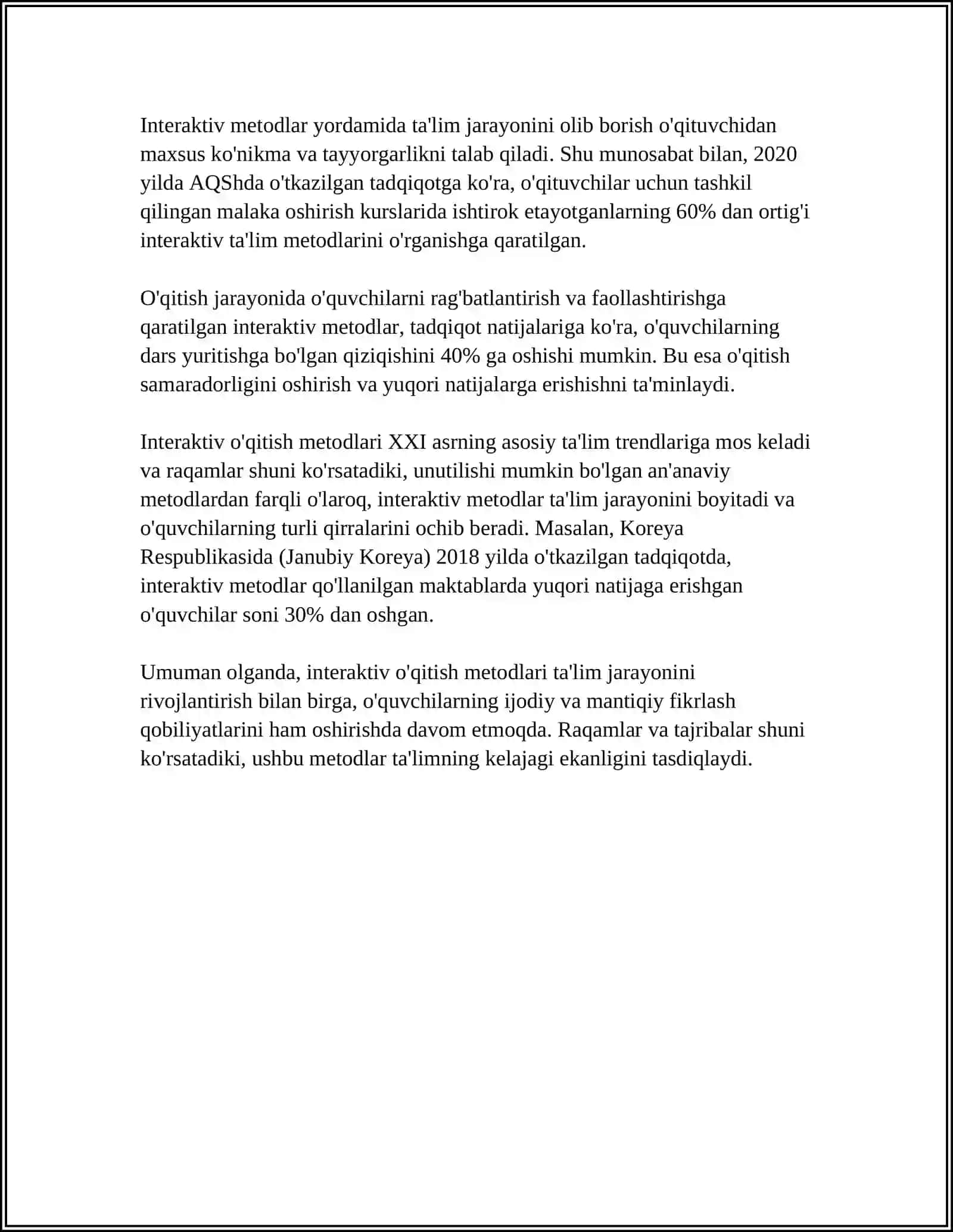 BOSHLANG'ICH TA'LIM PEDAGOGIKASI FANIDA OʻQITISHNING ZAMONAVIY YONDASHUVLARI 4