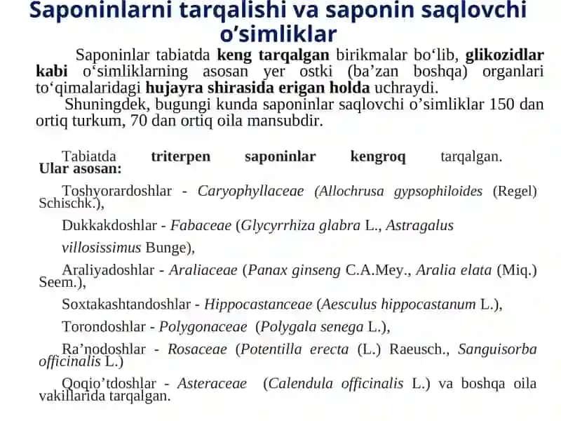 Tarkiboda saponinlar bo’lgandorivor o’simliklar va mahsulotlar 4