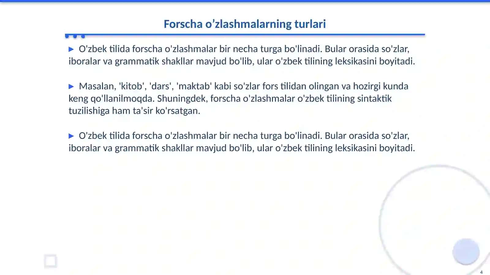 Forscha o’zlashmalar 4