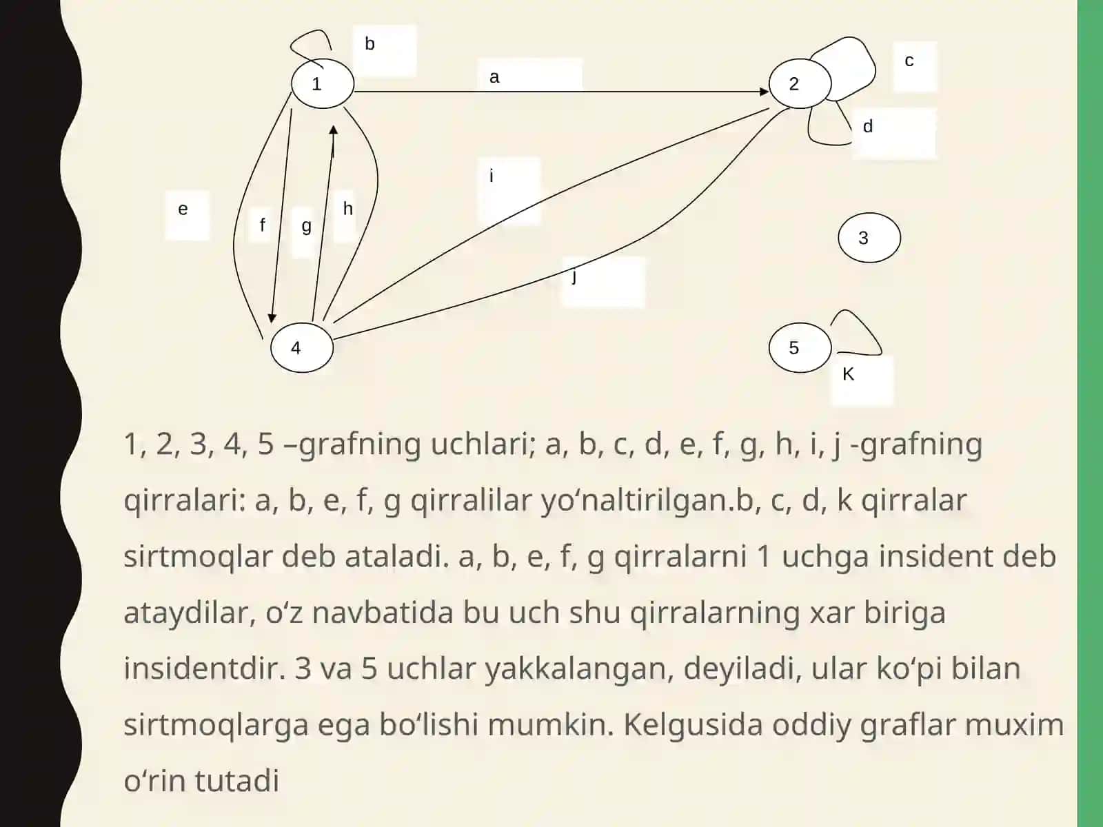 GRAFLAR NAZARIYASI HAQIDA UMUMIY MA’LUMOT. GRAFLARNING BERILISH USULLARI,GEOMETRIK IFODALANISHI 4