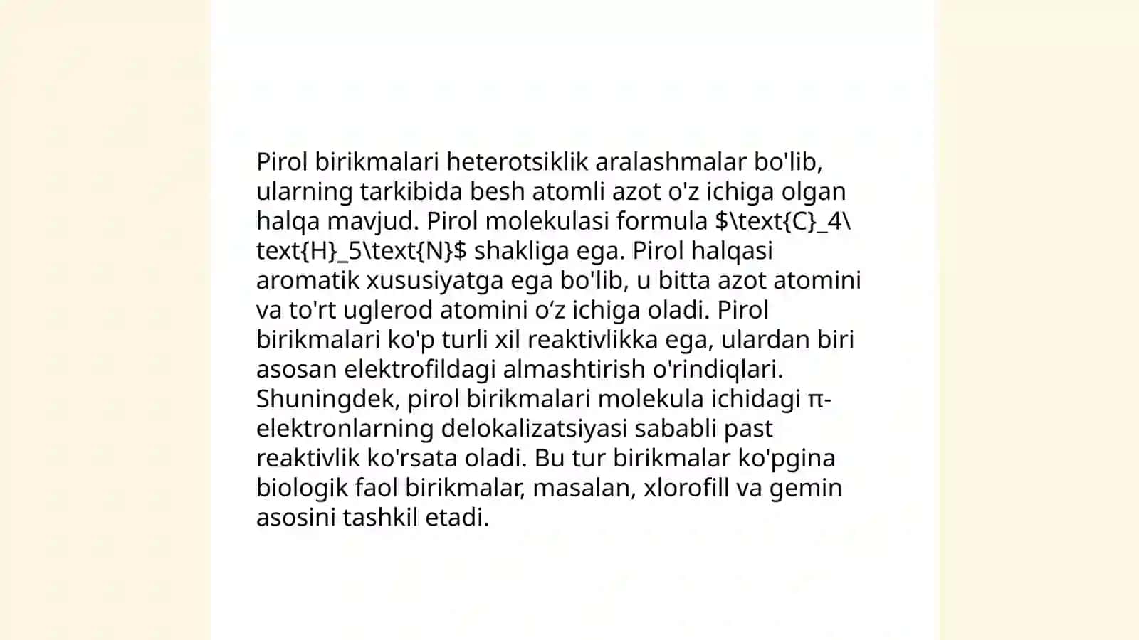 Besh a'zoli geterosiklik birikmalar. Nomlanishi. Olinish usullari. Kimyoviy xususiyatlari 4