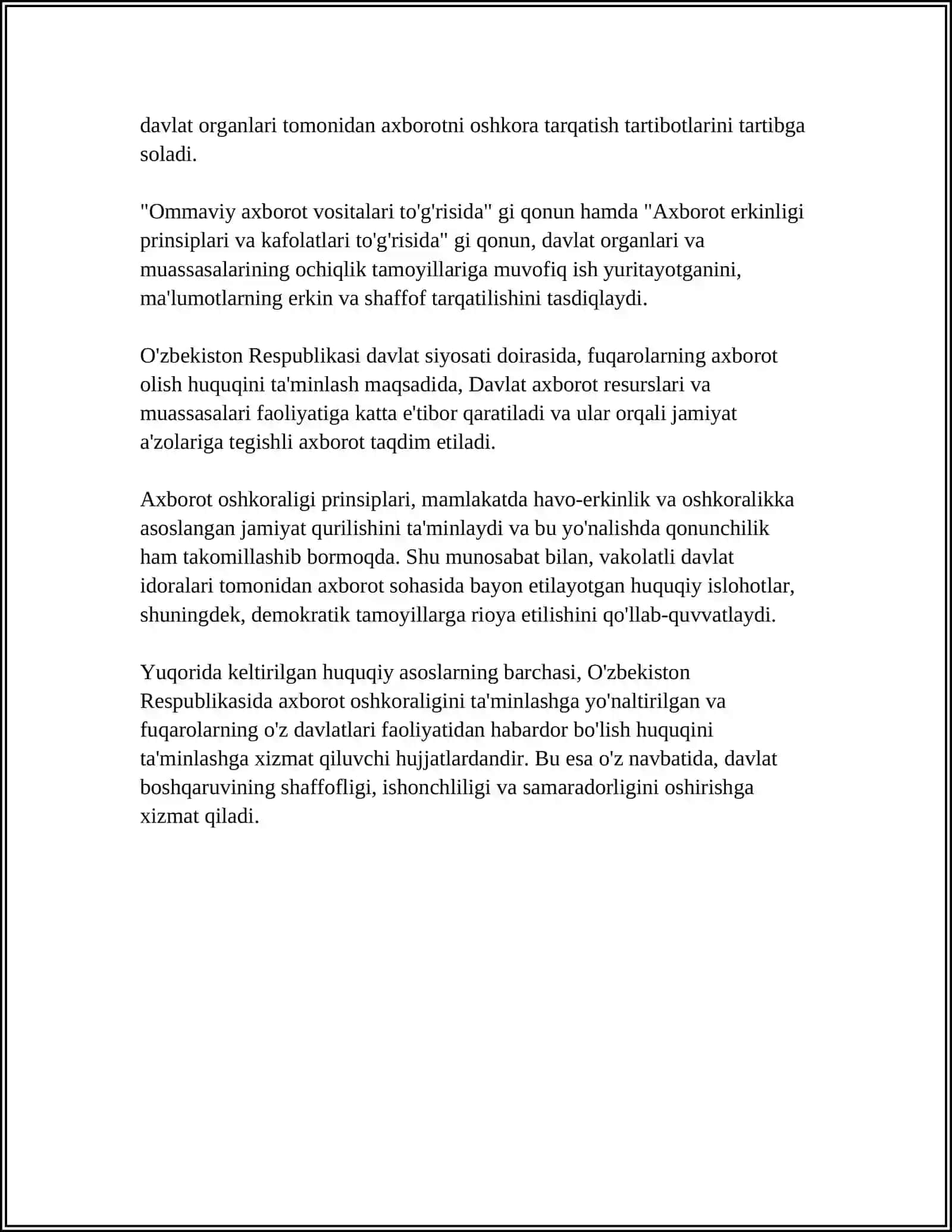 MUSTAQIL ISH Mavzu: AXBOROTLARNI OSHKORA QILISH VA UNING MOHIYATI 4