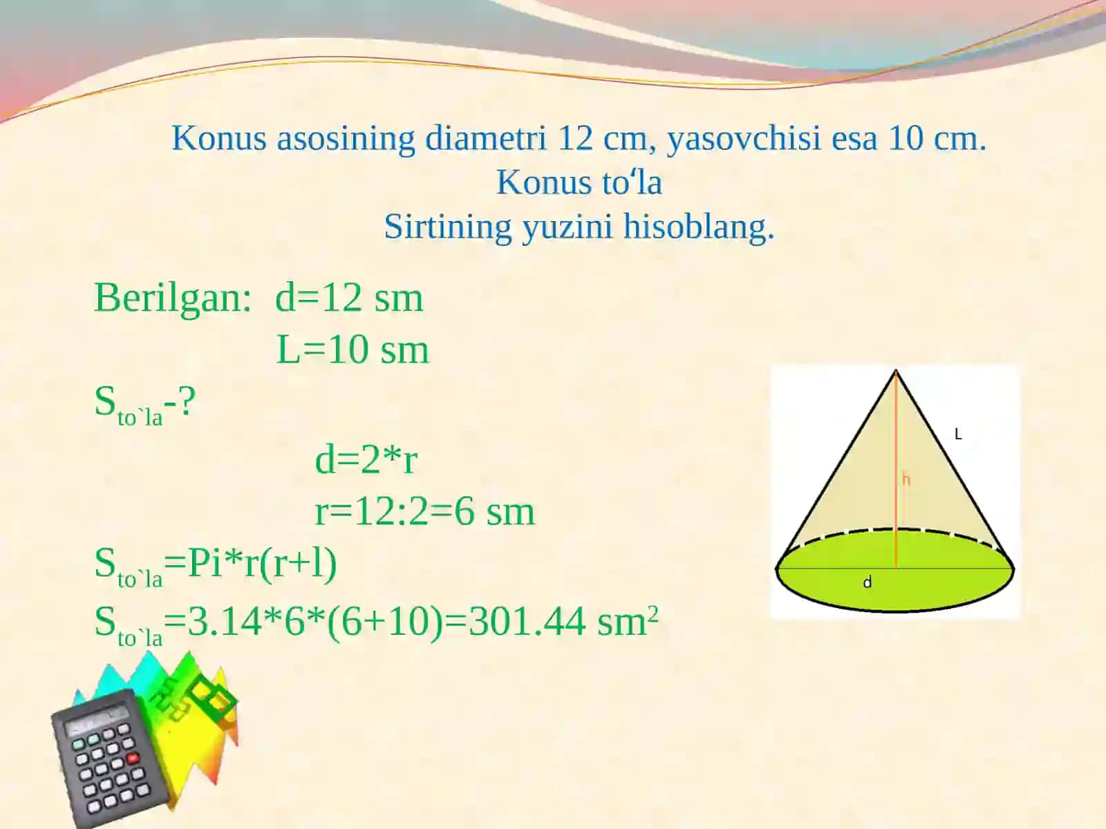 Geometriya fanida mavzu Konusning hajmi 4