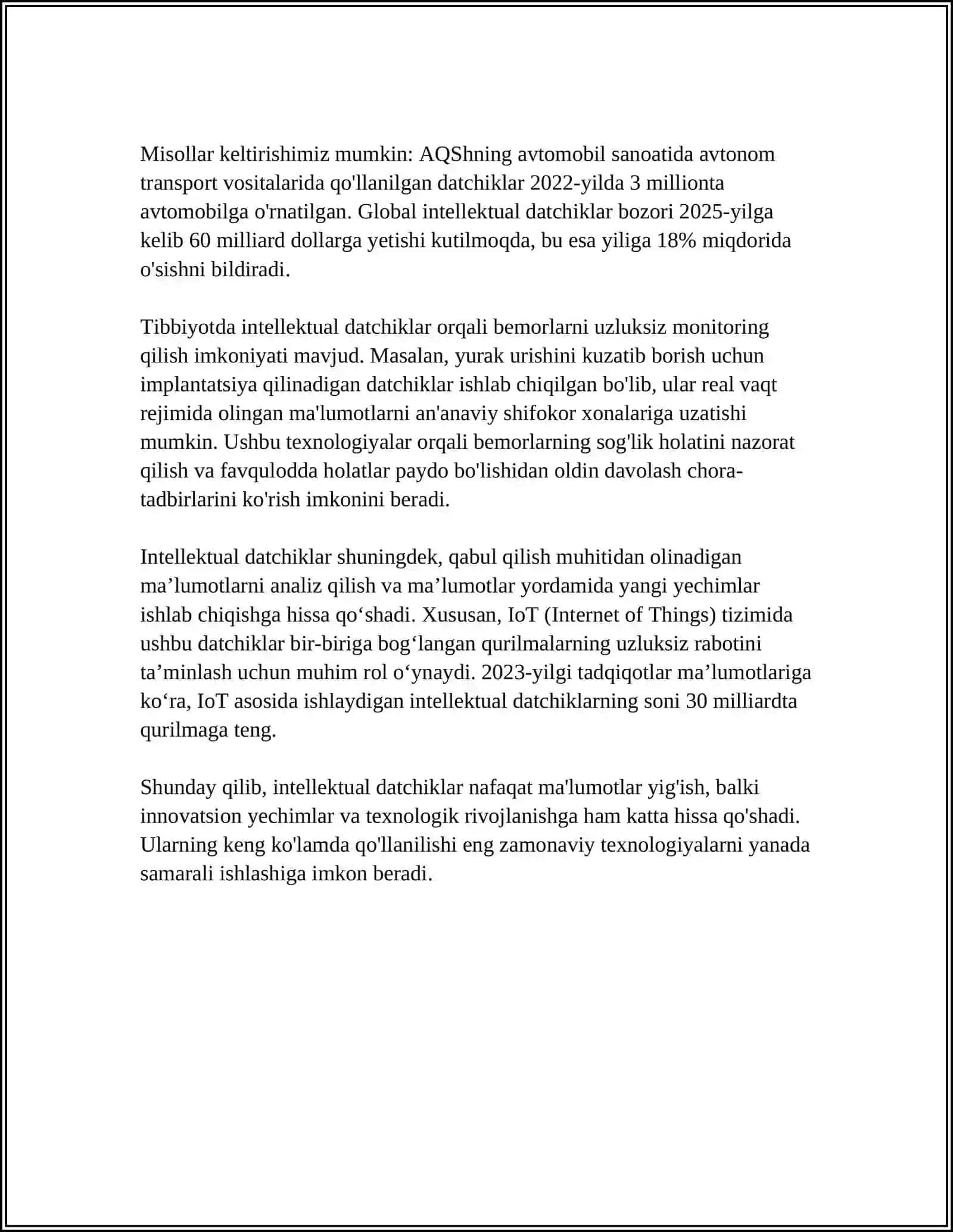 MUSTAQIL ISH Mavzu: INTELLEKTUAL DATCHIKLARNING METROLOGIK XUSUSIYATLARINI O'RGANISH 4