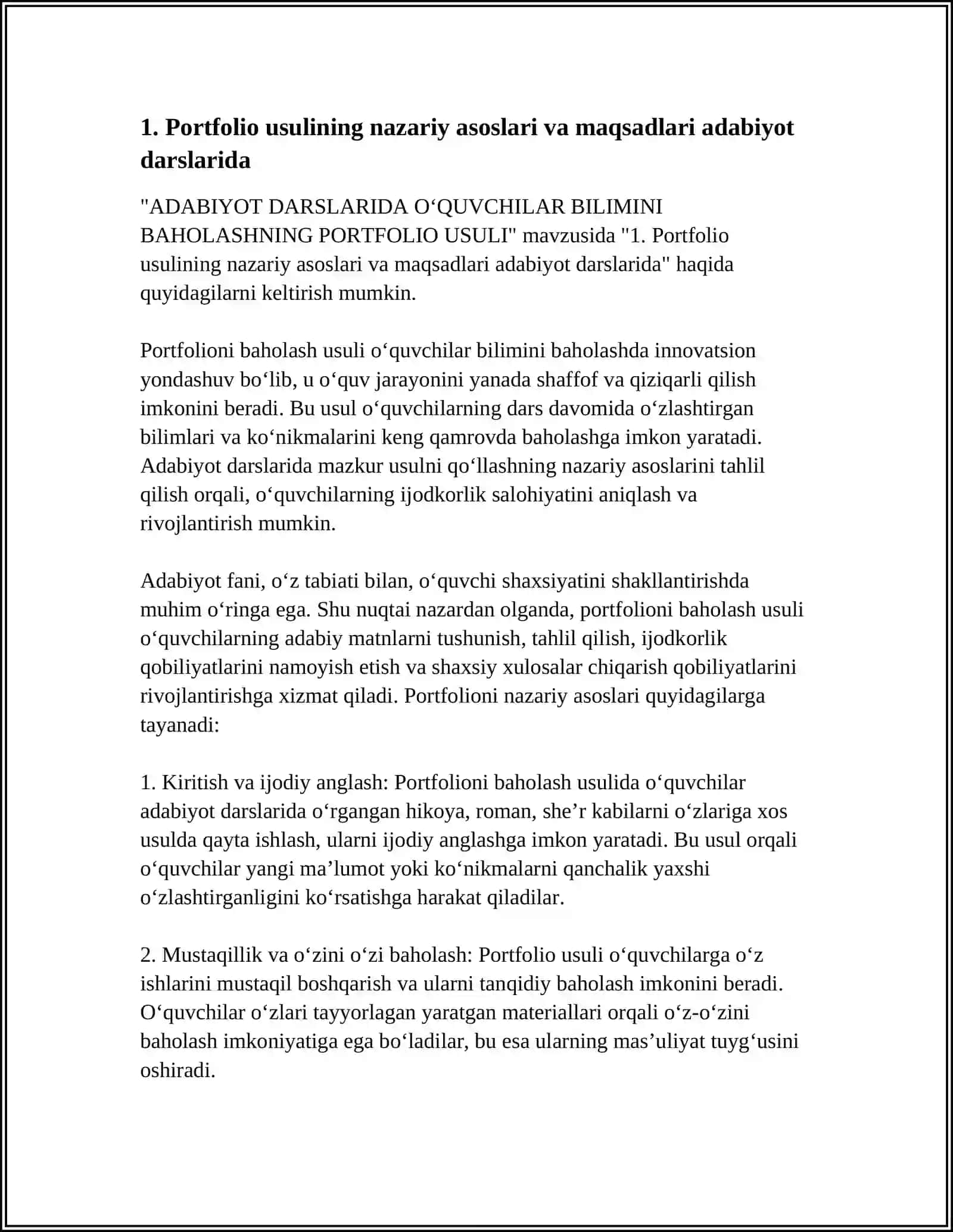 Portfolio usulining nazariy asoslari va maqsadlari adabiyot darslarida 4