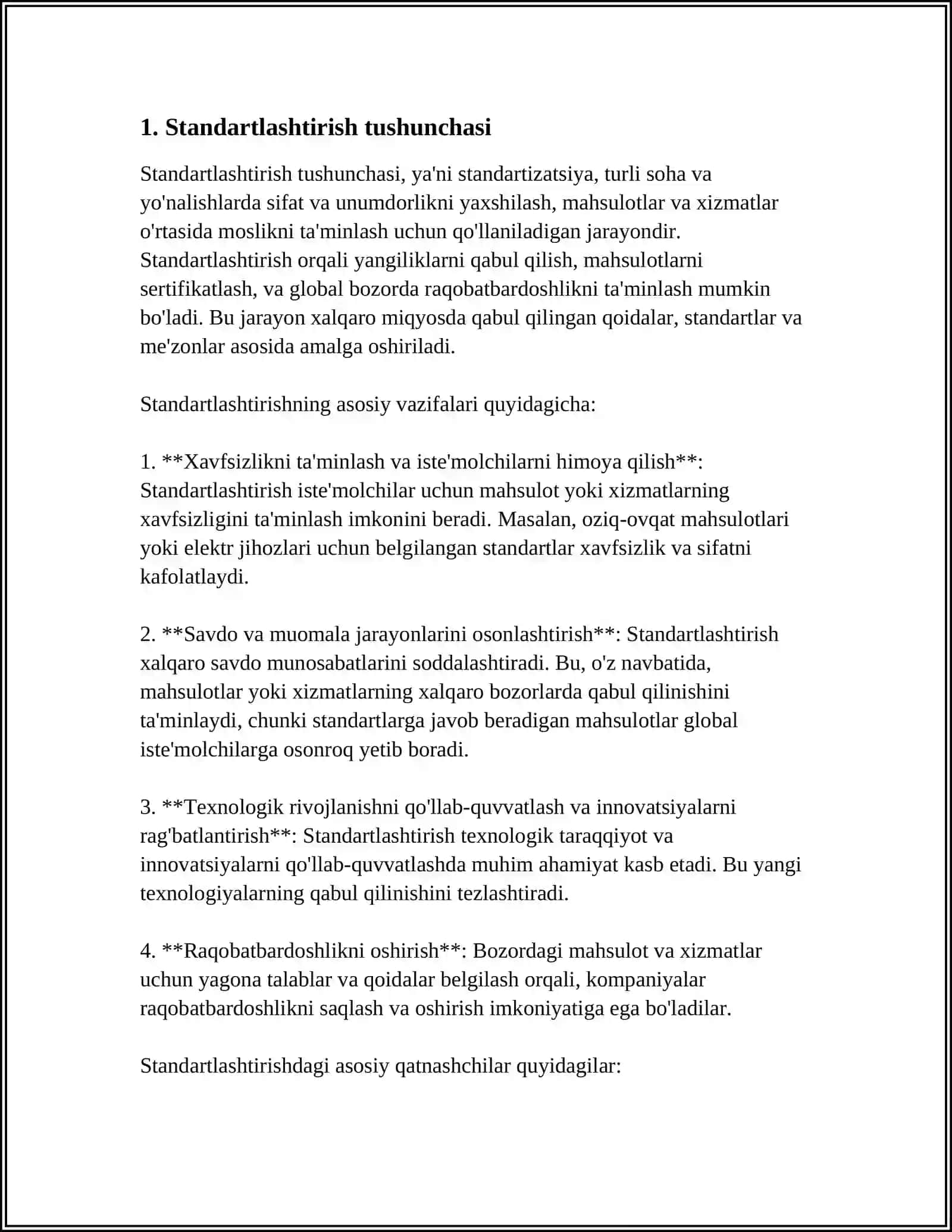 MUSTAQIL ISH: STANDARTLASHTIRISH UCHUN TANLANMALARNI SHAKILANTIRISH QOIDALARI 4