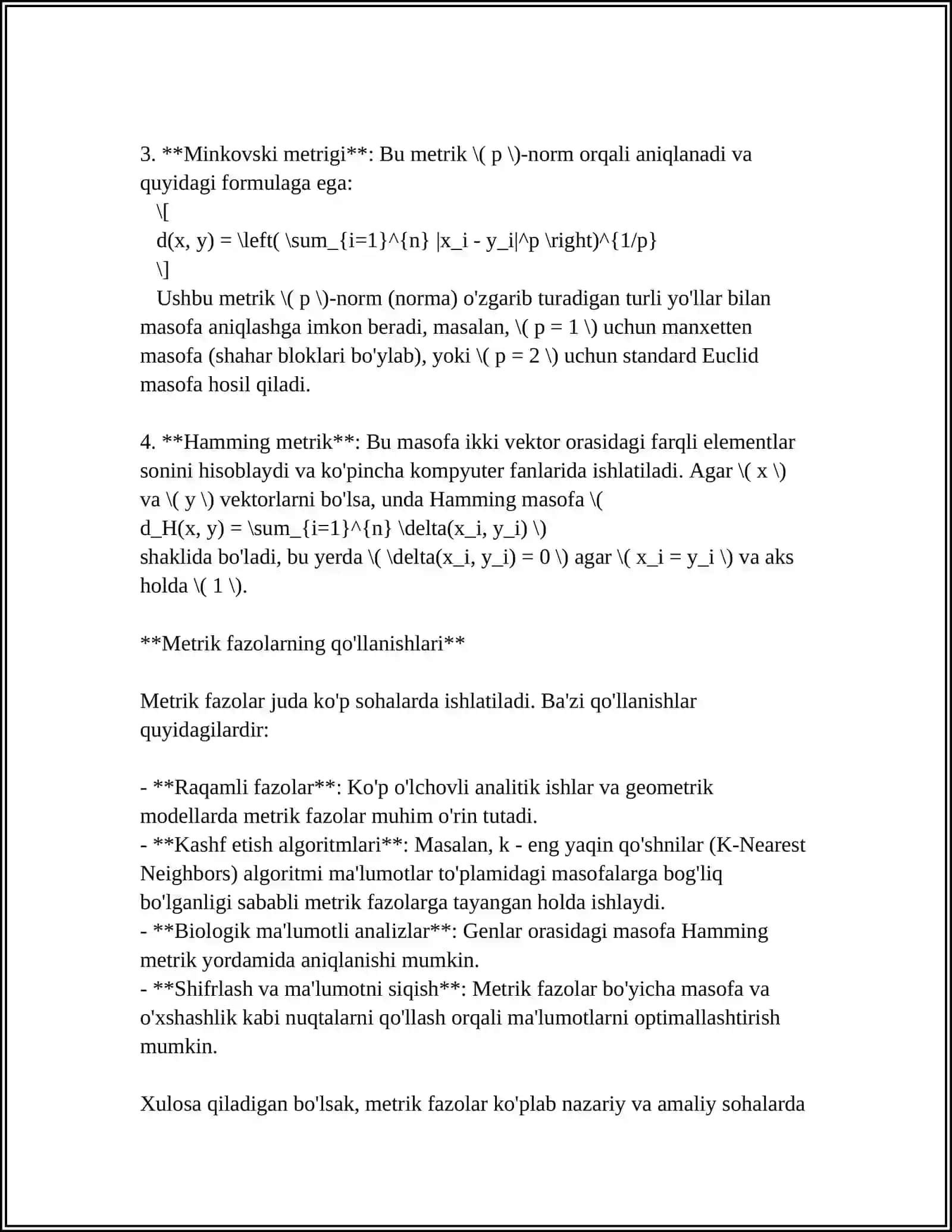 METRIK FAZODA KETMA-KETLIKLAR VA ULARNING LIMITI 4