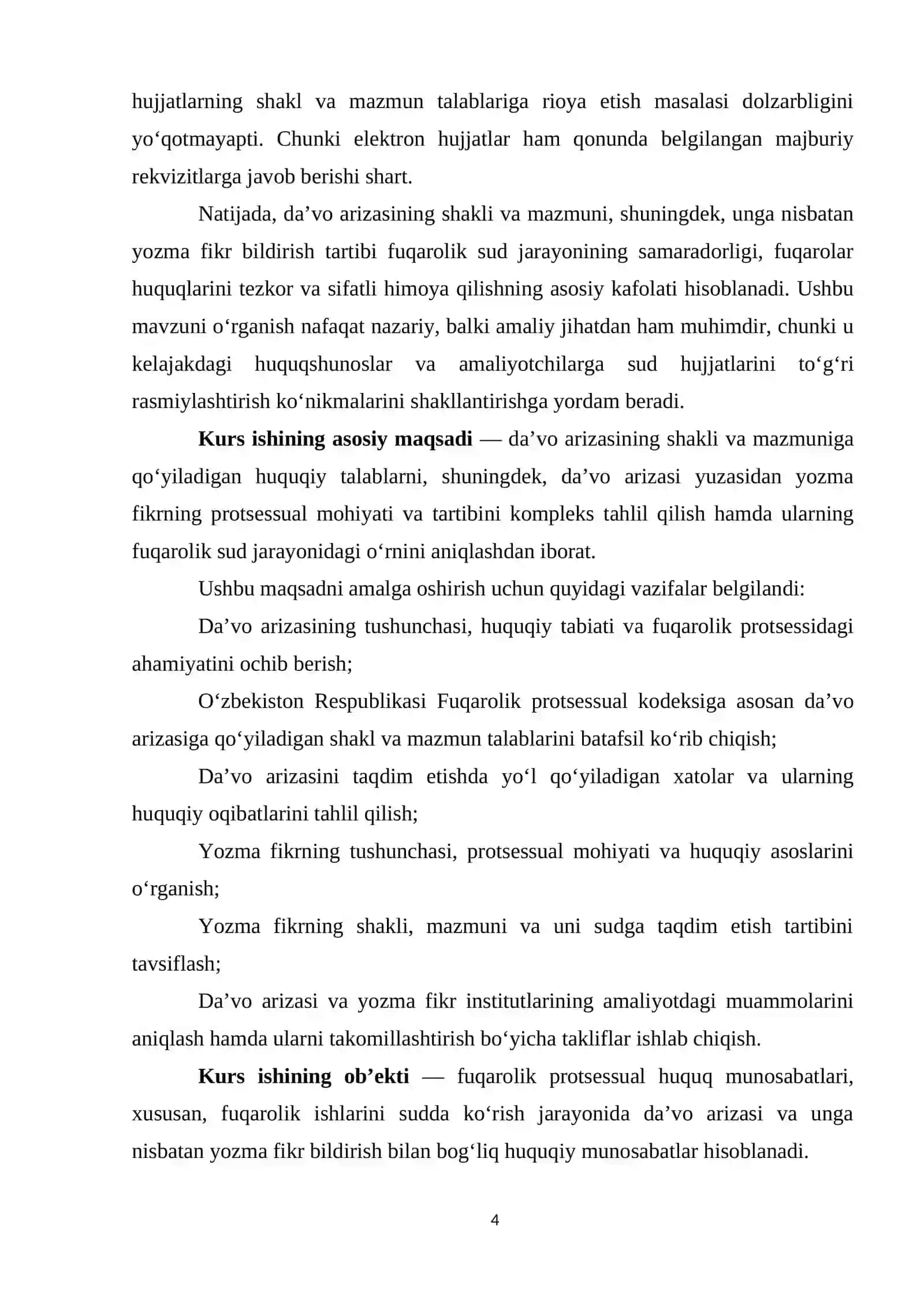 Da’vo arizasining shakli va mazmuni. Da’vo arizasi yuzasidan yozma fikr 4