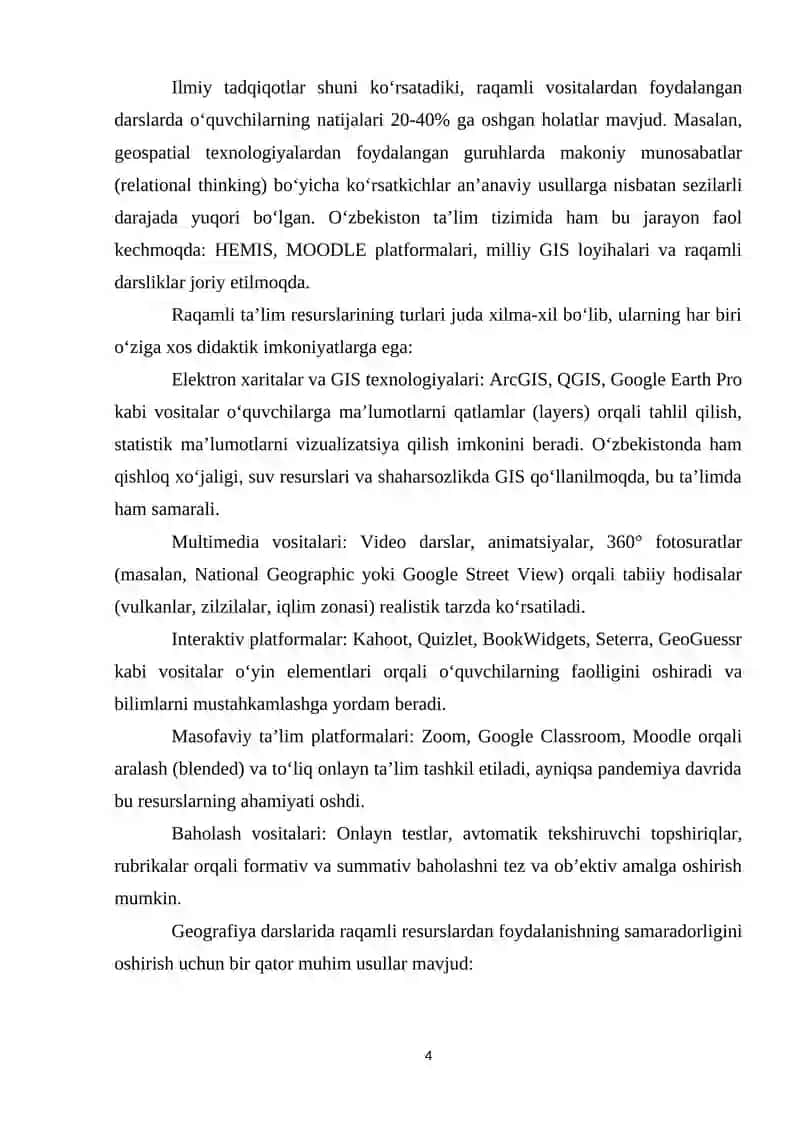 Geografiya darslarida raqamli ta’lim resurslaridan foydalanish va ularning samaradorligini oshirish usullari 4