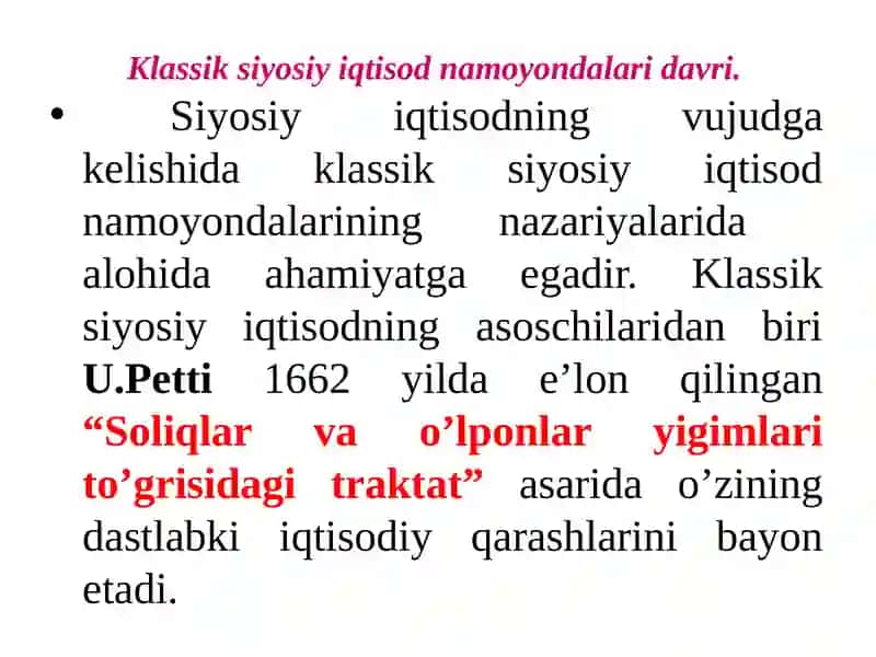 KLASSIK IQTISODIY MAKTABNING TO’LA SHAKLLANISHI. ADAM SMIT VA DAVID RIKARDO IQTISODIY TA’LIMOTLARI 4