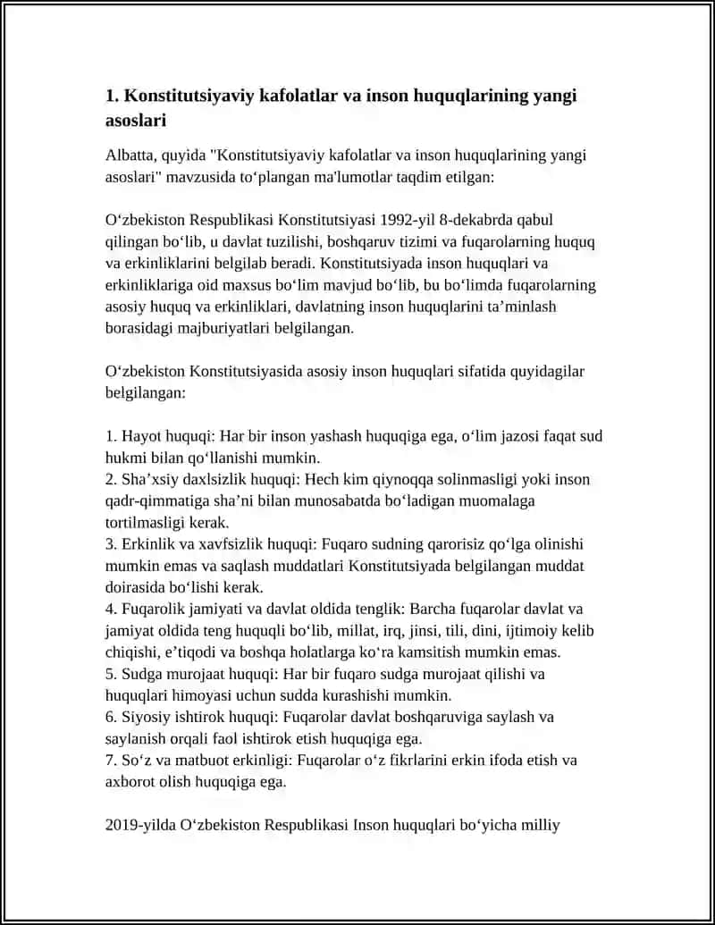 YANGI O`ZBEKISTONDA INSON HAQ-HUQUQLARI VA ERKINLIKLARI KAFOLATINING YARATILISHI 4