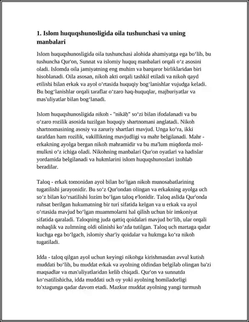 ISLOM HUQUQSHUNOSLIGIDA OILA, NIKOH, TALOQ, IDDA, ZIHOR TUSHUNCHALARINI TA'RIFLASH VA TAQDIMOT TAYYORLASH 4