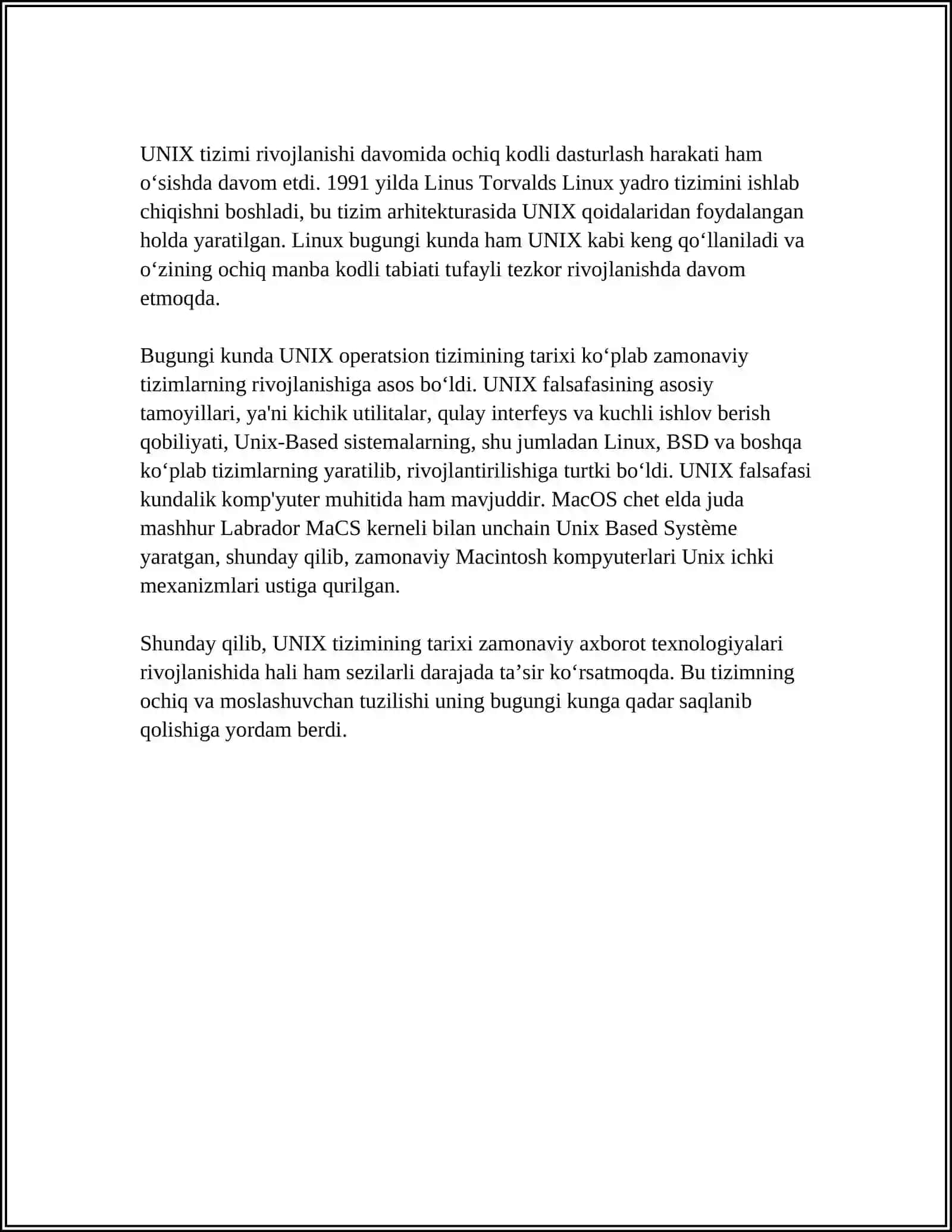 UNIX OPERATSION TIZIMLARINING RIVOJLANISHI VA ISHLASH PRINSIPI 4