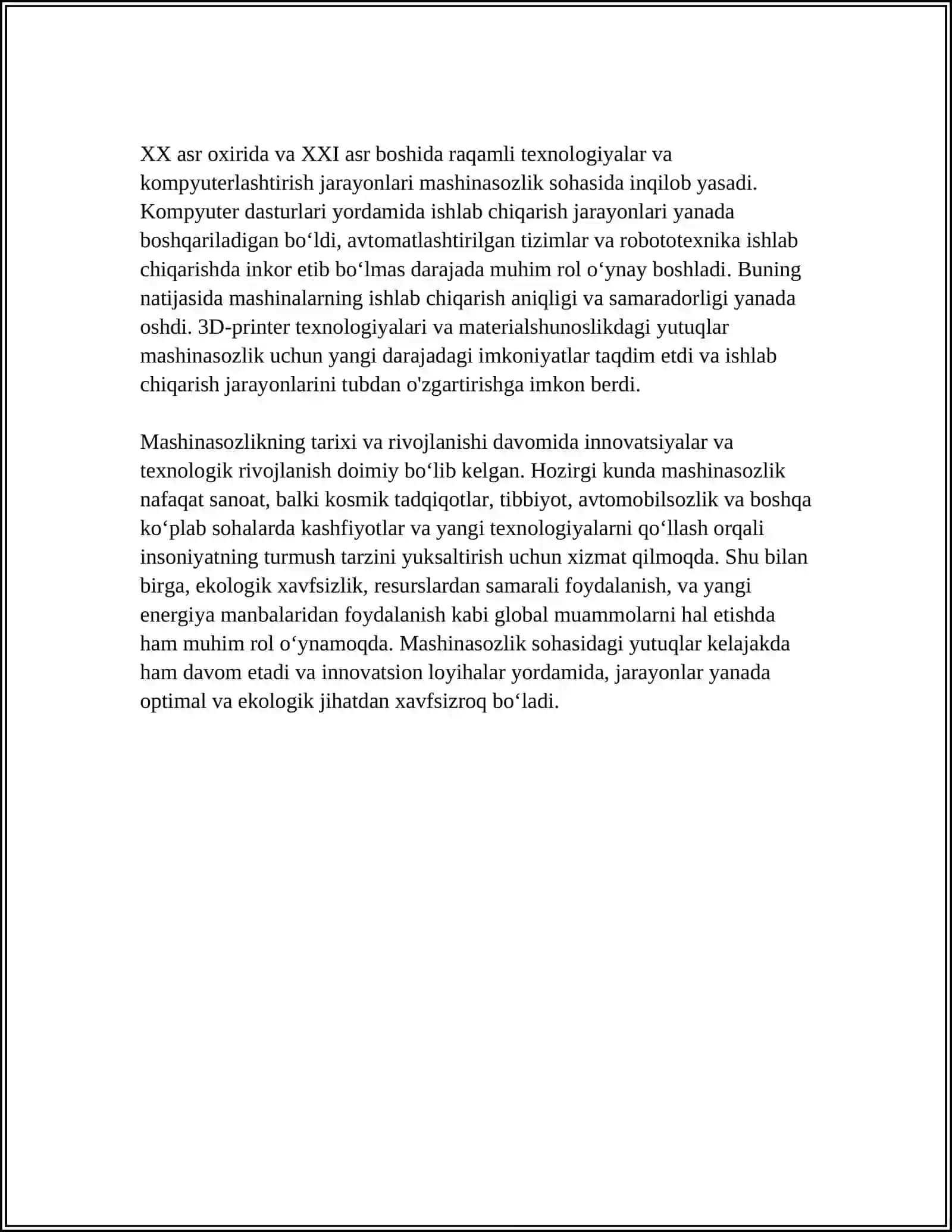 MASHINASOZLIK SANOATI RIVOJLANGAN MAMLAKATLAR BILAN BIRGA UCHRAYDIGAN XOLAT REFERAT 4