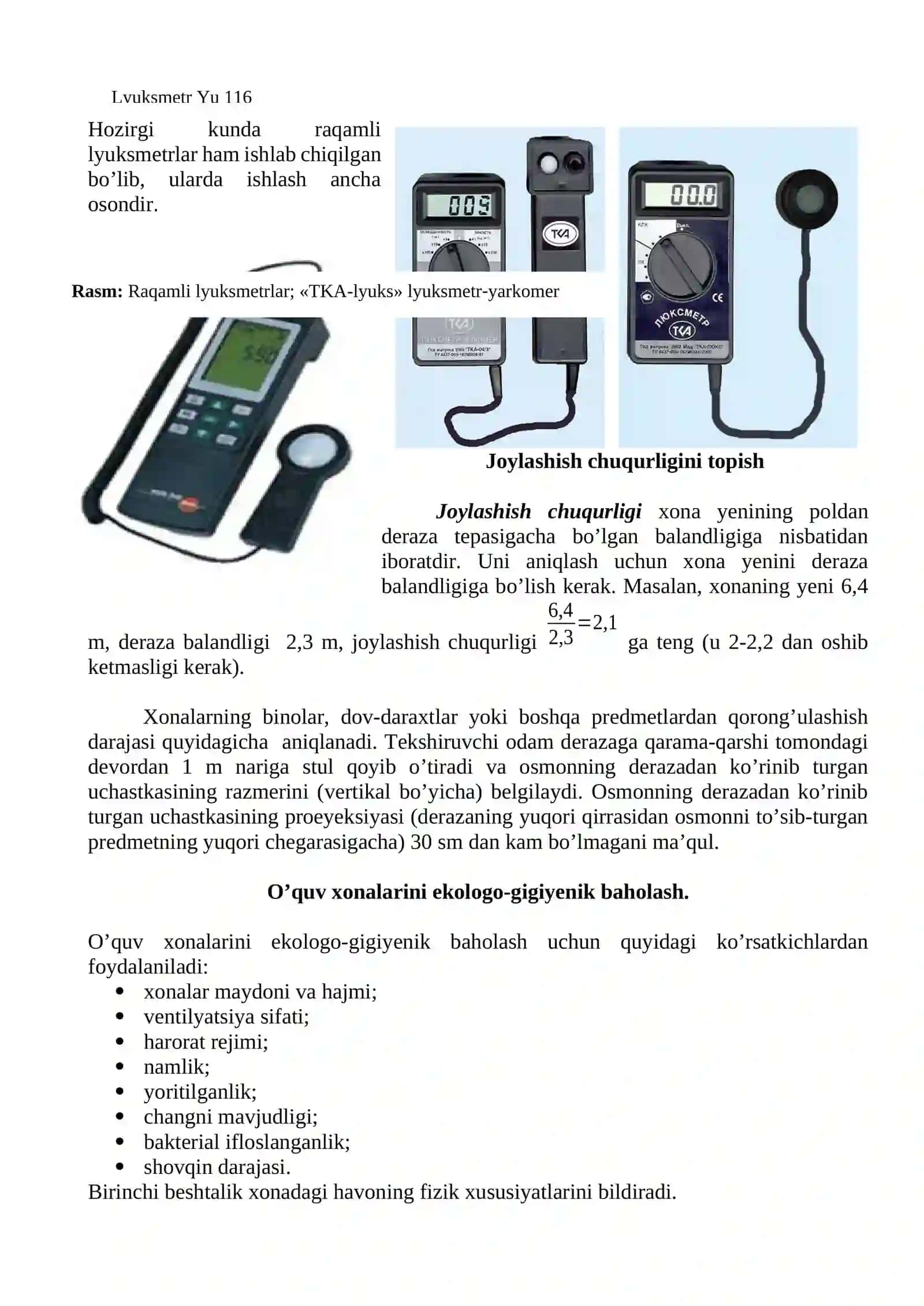 Turar joyni sanitariya tekshiruvi. Yoritilganlikni aniqlash 4