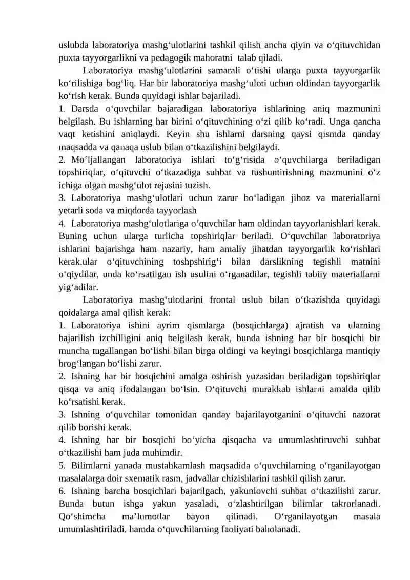 Tabiiy fanlar nazariyasi va metodikasi fanida amaliy va laboratoriya ishlarini uyshtirish 4