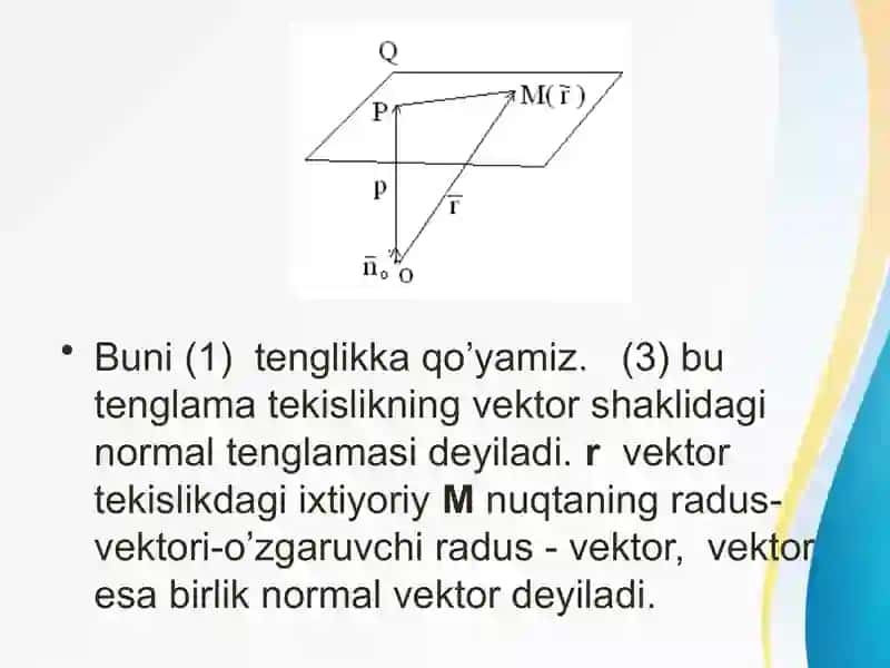 Tekislik va uning tenglamalari 4