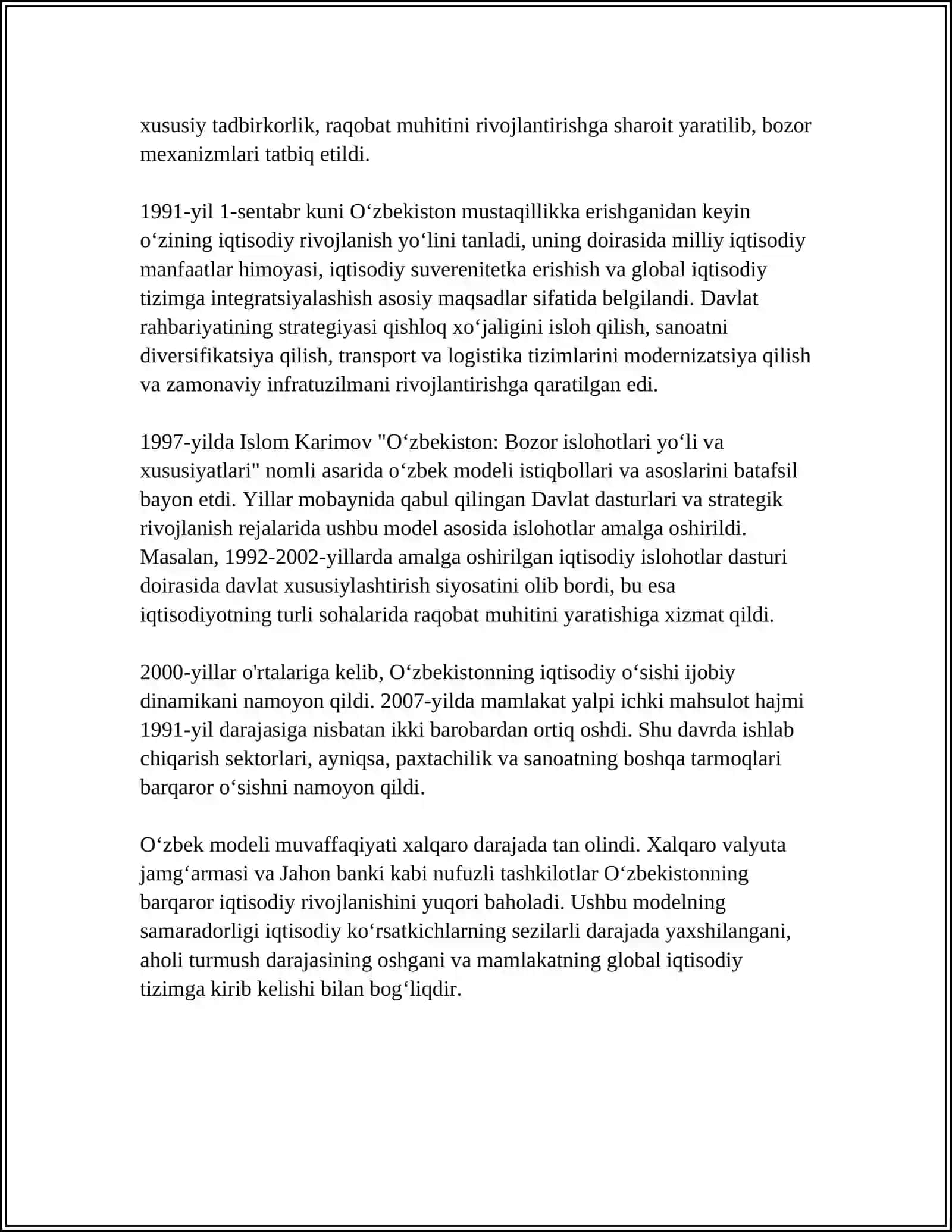 RIVOJLANISHNING "OʻZBEK MODELI" VA UNING XUSUSIYATLARI 4