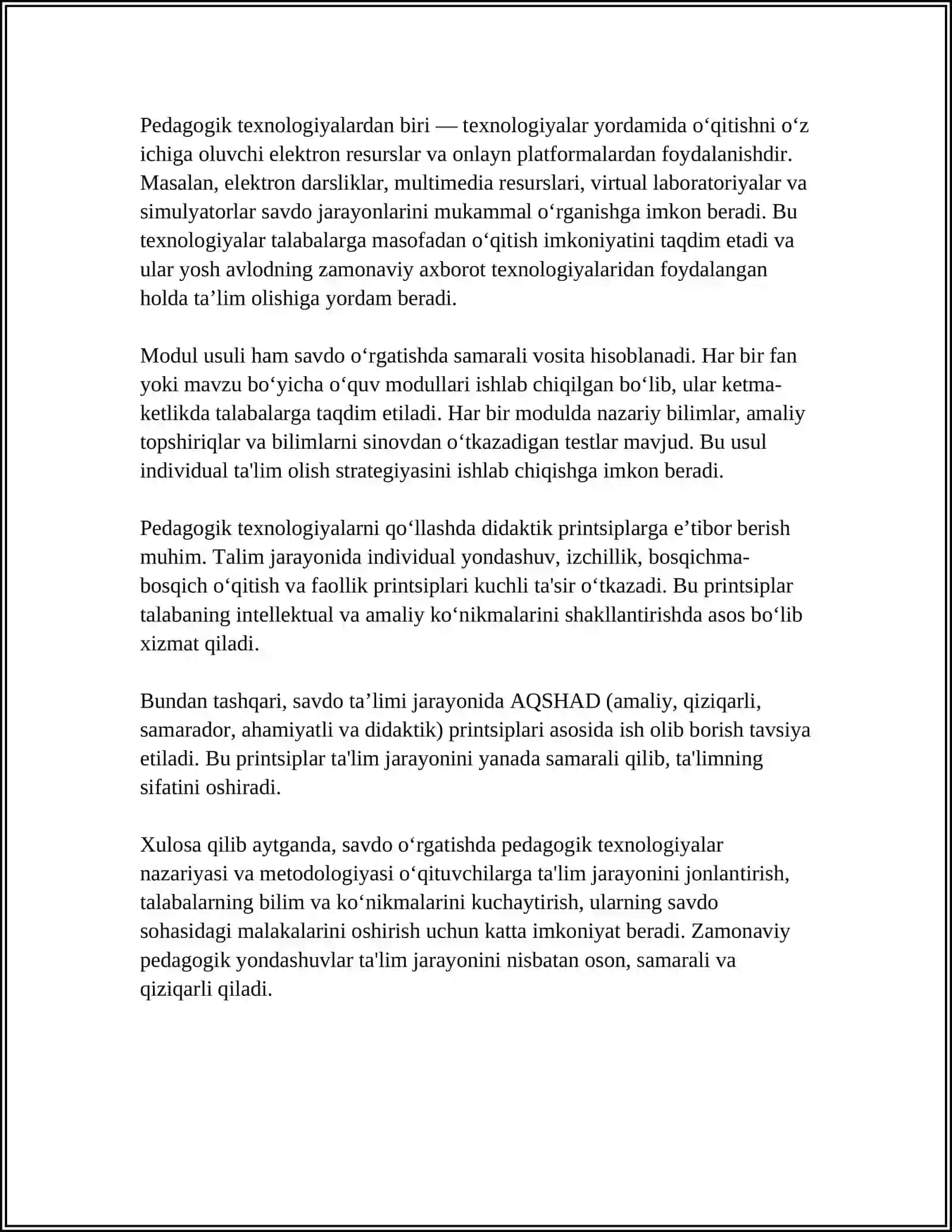 SAVDO OʻRGATISHDA PEDAGOGIK TEXNOLOGIYALARNI QOʻLLASH 4