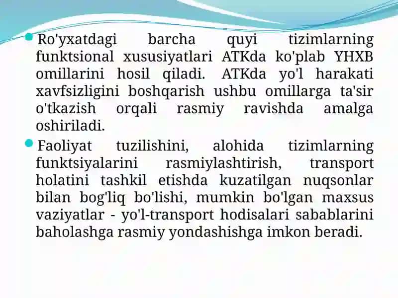Ma'ruza15. Transporttashkiloti dayo'l harakati xavfsizligini ta'minlash bo'yicha ishlar 4