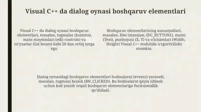 Dialog oynalari va ularning roli Visual C++ muhitida 4