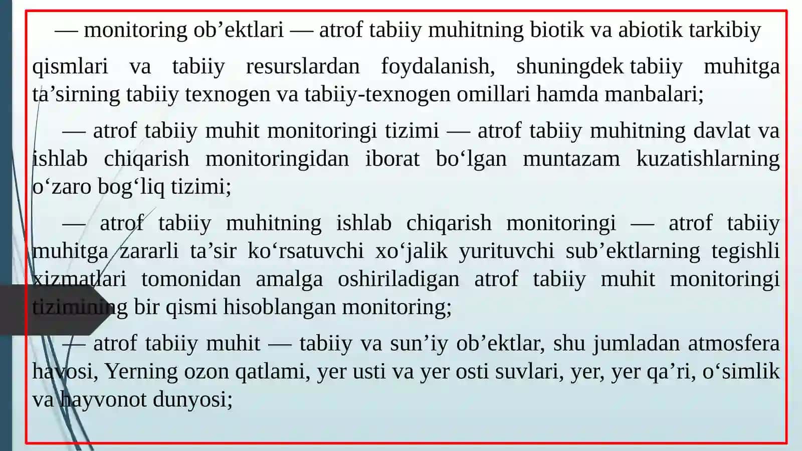 Atrof – muhit  monitoringi: nazorat usullari va asboblar bilan tanishish 4