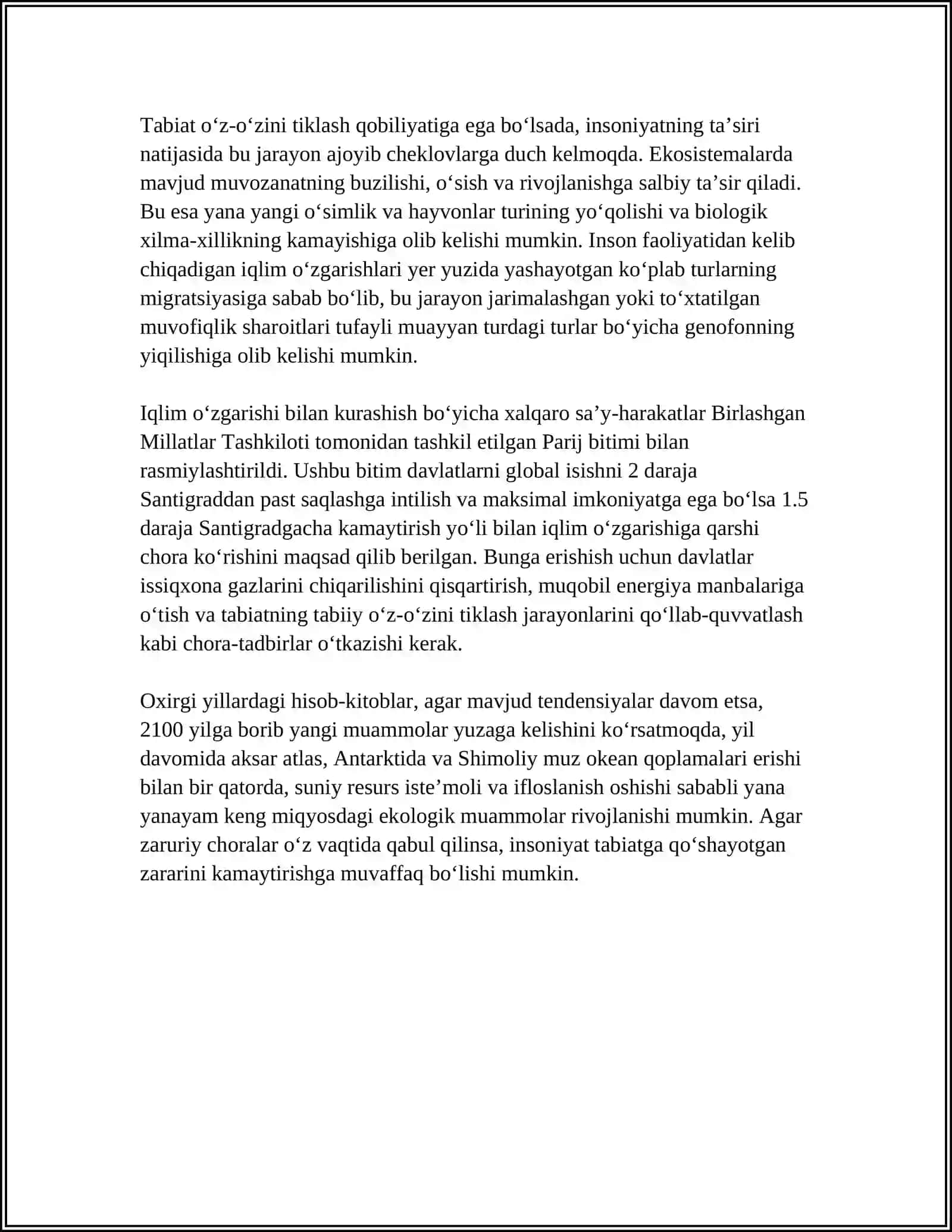 INSON FAOLIYATINING TABIATGA TA’SIRI VA TABIATNING JAVOBI 4