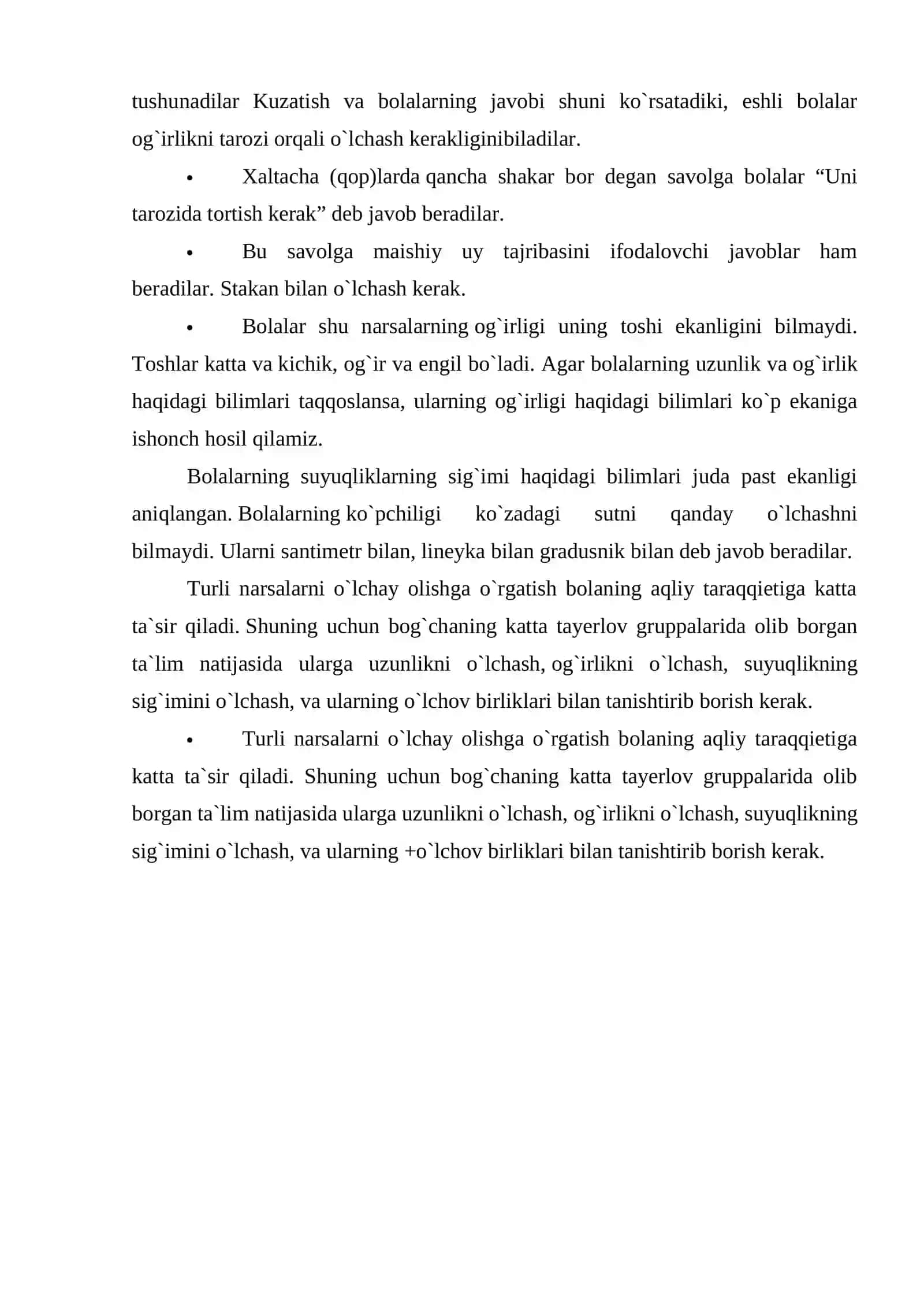 BOLALARNING SHARTLI O’LCHOVLAR YORDAMIDA TURLI O’CHAMLARNI O’LCHASH HAQIDAGI TASAVVURLARNI SHAKILLANTIRISH 4