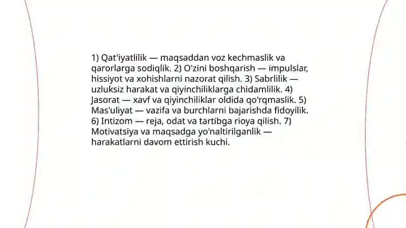 Iroda va irodaviy sifatlar 4