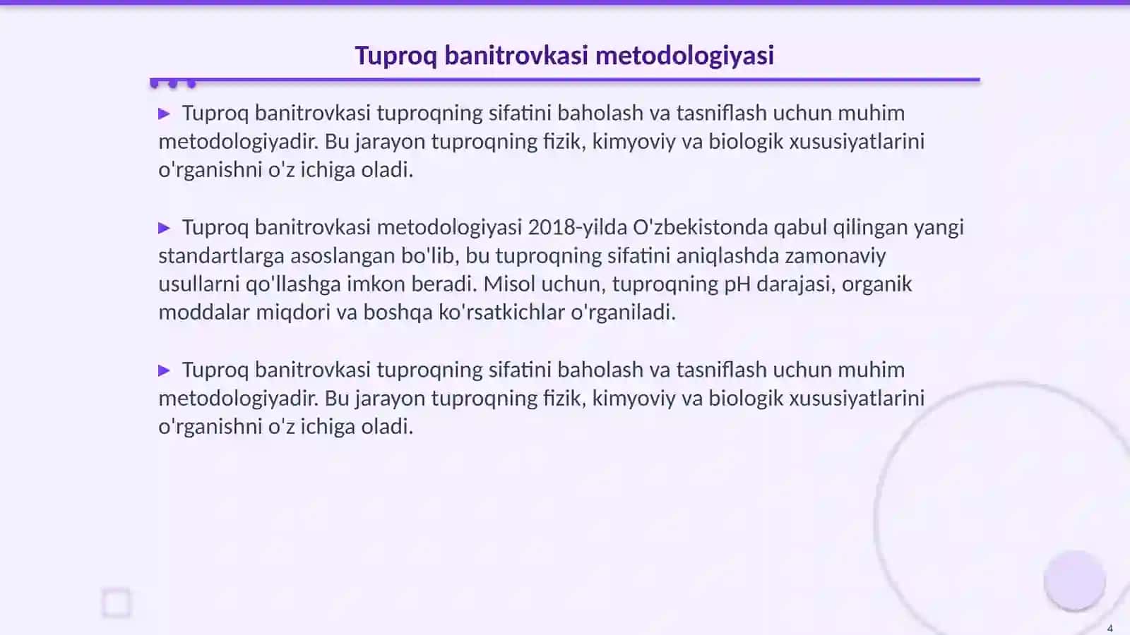 Tuproqlar tarqalishini xaritalashtirish, tuproq banitrovkasi, yer kadastri ularning ahamiyati 4