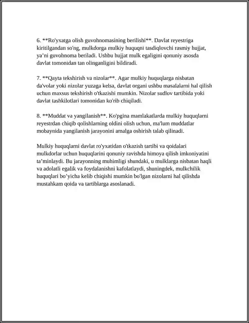 MULKIY HUQUQLARNI HIMOYA QILISHGA OID MUHIM TARTIB – QOIDALAR 4
