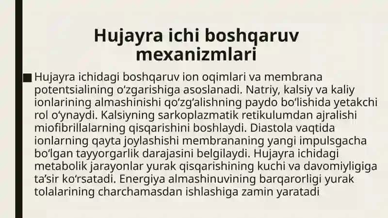 Yurak faoliyatini boshqarilishiniOʻzigaxosligi 4