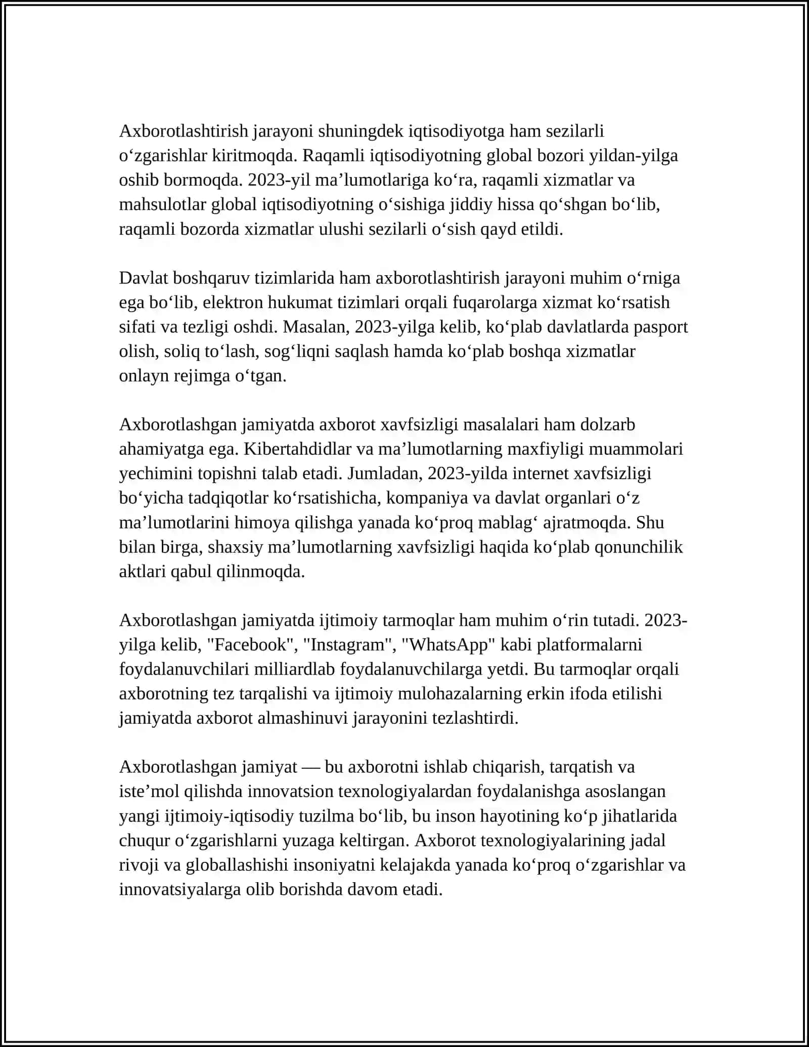 O'ZBEKISTONDA AXBOROTLASHGAN JAMIYATNING XUSUSIYATLARI VA VIRTUALLASHTIRISH JARAYONLARI 4