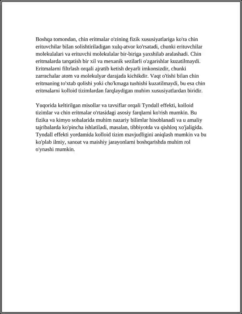 KOLLOID SISTEMALARNI OʻPTIK XOSSALARIGA KOʻRA CHIN ERITMALARDAN FARQI 4