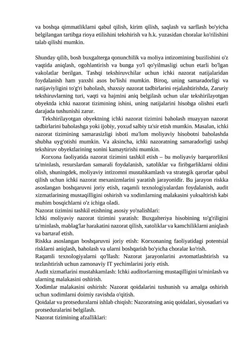 Ichki nazorat tizimini tashkil etish 4