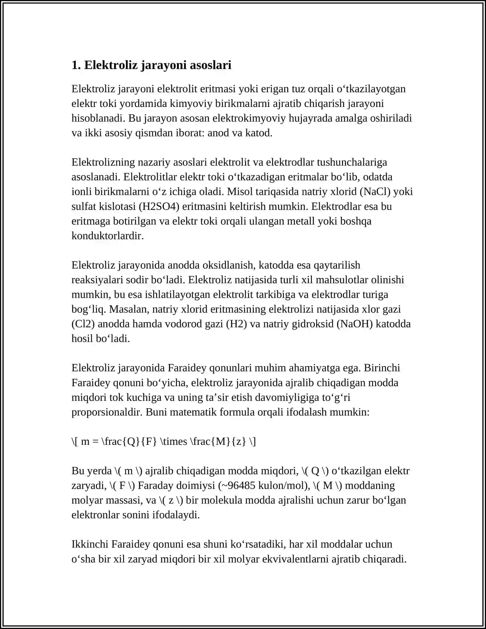 ELEKTROLIZ JARAYONI METALLAR KAROIZI VA ULARNI OLINISHI 4