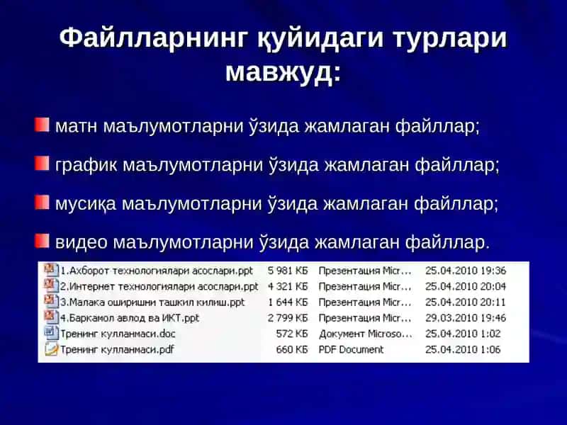 Файл тушунчаси ва уларнинг турлари 4