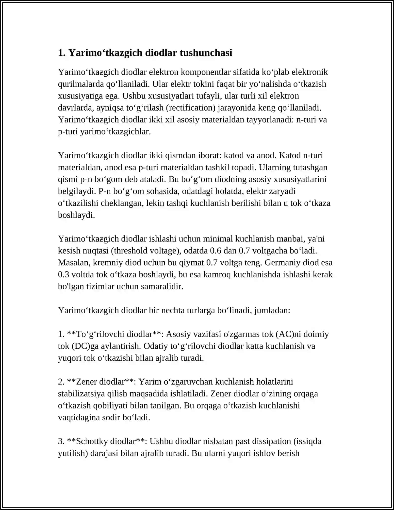 YARIMO‘TKAZGICH DIODLARNING EKVIVALENT SXEMALARI, QO‘LLANISH SOHALARI 4