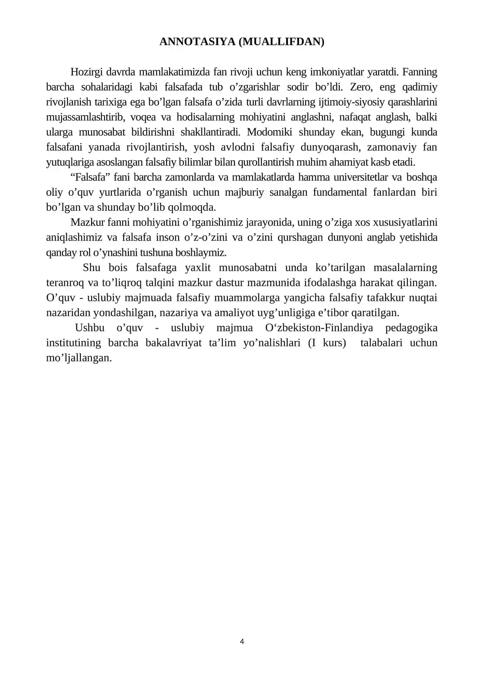 Falsafa Fanidan O‘quv-Uslubiy Majmua 4