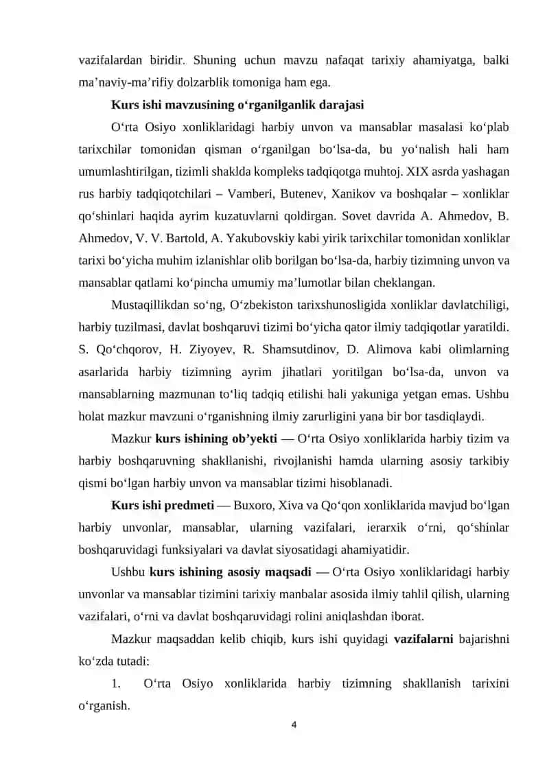 O‘rta Osiyo xonliklarida harbiy unvon va mansablar 4