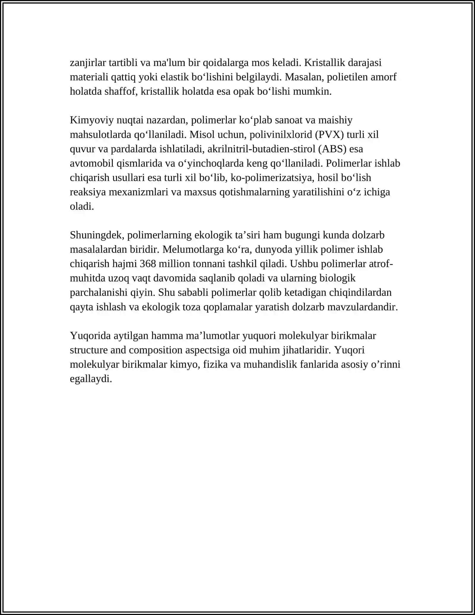 YUQORI MOLEKULYAR BIRIKMALAR ERITMALARNING XOSSALARI. QONNING REOLOGIK XOSSALARI 4