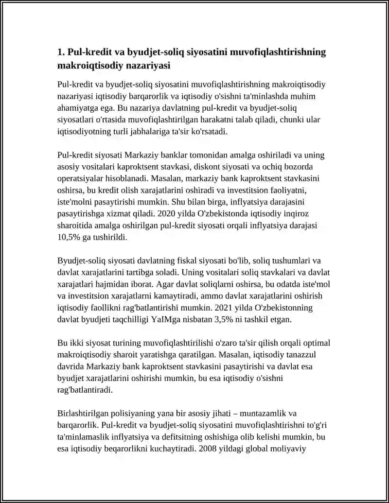 Pul-kredit va byudjet-soliq siyosatini muvofiqlashtirishning makroiqtisodiy nazariyasi 4